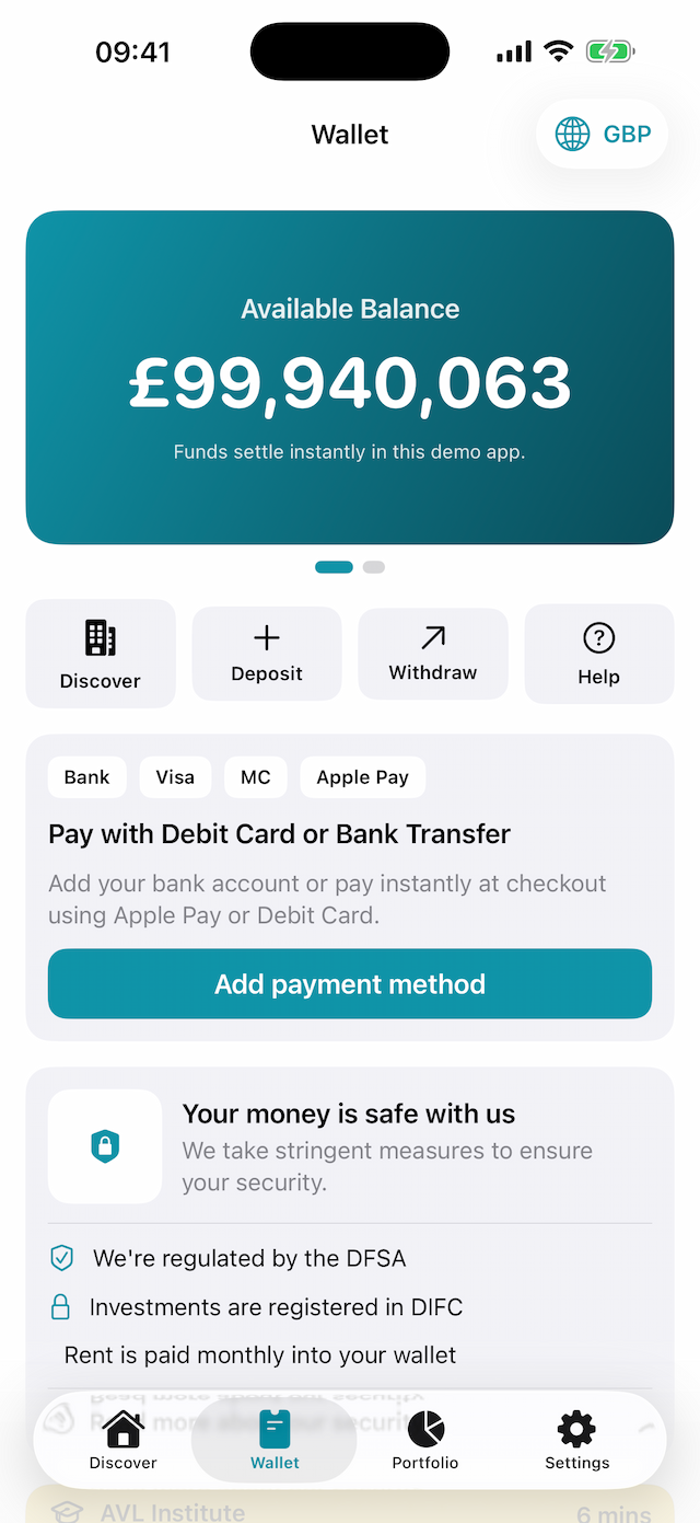 StartAsset wallet screen
